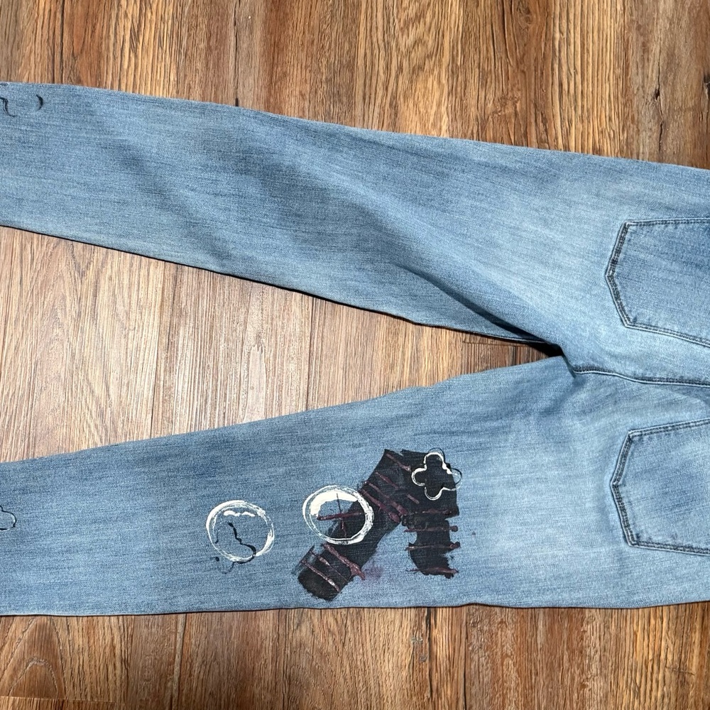 Distressed Blue Jeans With Patchwork Upcycled By … - image 5